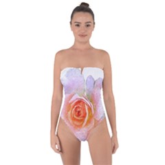 Pink Rose Flower, Floral Oil Painting Art Tie Back One Piece Swimsuit by picsaspassion