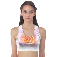 Pink Rose Flower, Floral Watercolor Aquarel Painting Art Sports Bra by picsaspassion