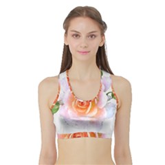 Pink Rose Flower, Floral Watercolor Aquarel Painting Art Sports Bra With Border by picsaspassion