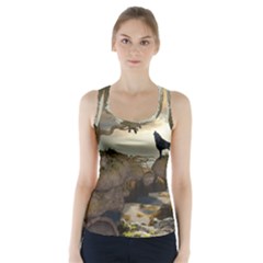 The Lonely Wolf On The Flying Rock Racer Back Sports Top by FantasyWorld7