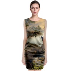 The Lonely Wolf On The Flying Rock Sleeveless Velvet Midi Dress by FantasyWorld7