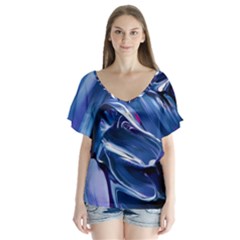 Abstract Acryl Art V-Neck Flutter Sleeve Top