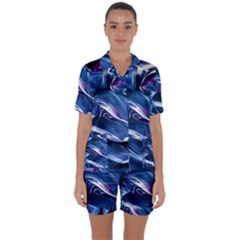 Abstract Acryl Art Satin Short Sleeve Pyjamas Set