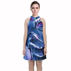 Abstract Acryl Art Velvet Halter Neckline Dress 