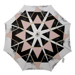 Triangles,gold,black,pink,marbles,collage,modern,trendy,cute,decorative, Hook Handle Umbrellas (medium) by NouveauDesign