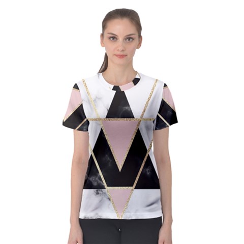 Triangles,gold,black,pink,marbles,collage,modern,trendy,cute,decorative, Women s Sport Mesh Tee by NouveauDesign