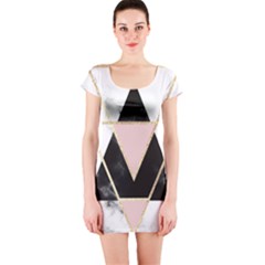 Triangles,gold,black,pink,marbles,collage,modern,trendy,cute,decorative, Short Sleeve Bodycon Dress by NouveauDesign