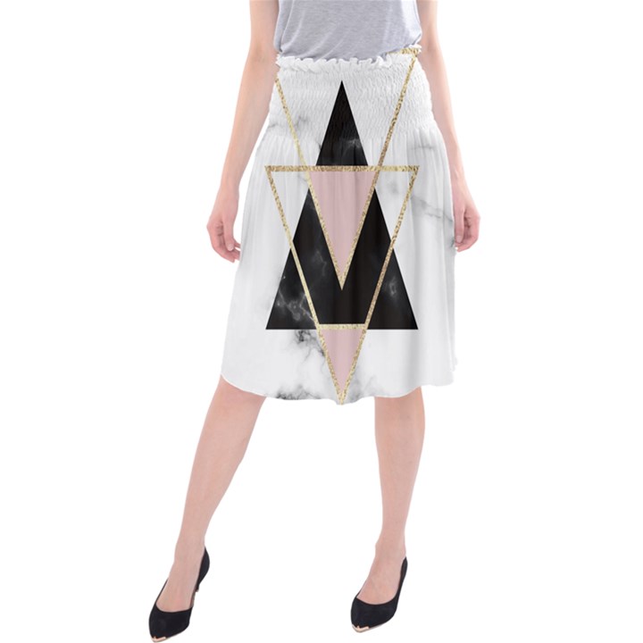 Triangles,gold,black,pink,marbles,collage,modern,trendy,cute,decorative, Midi Beach Skirt