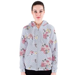 Floral Blue Women s Zipper Hoodie by NouveauDesign