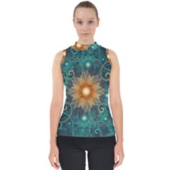 Beautiful Tangerine Orange And Teal Lotus Fractals Shell Top by jayaprime