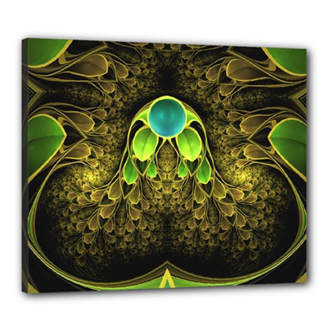 Beautiful Gold And Green Fractal Peacock Feathers Canvas 24  X 20  by jayaprime