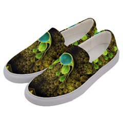 Beautiful Gold And Green Fractal Peacock Feathers Men s Canvas Slip Ons by jayaprime