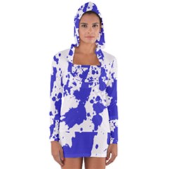 Blue Plaint Splatter Long Sleeve Hooded T-shirt