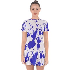 Blue Plaint Splatter Drop Hem Mini Chiffon Dress by Mariart