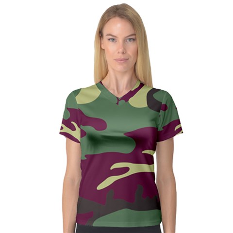 Camuflage Flag Green Purple Grey V-neck Sport Mesh Tee by Mariart