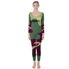 Camuflage Flag Green Purple Grey Long Sleeve Catsuit