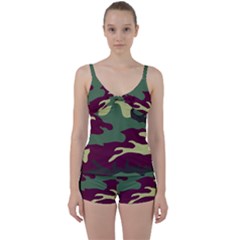 Camuflage Flag Green Purple Grey Tie Front Two Piece Tankini