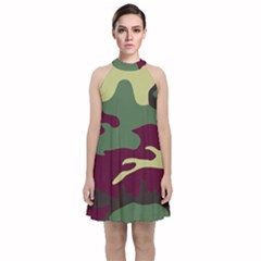 Camuflage Flag Green Purple Grey Velvet Halter Neckline Dress  by Mariart