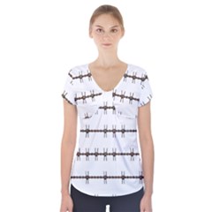 Barbed Wire Brown Short Sleeve Front Detail Top