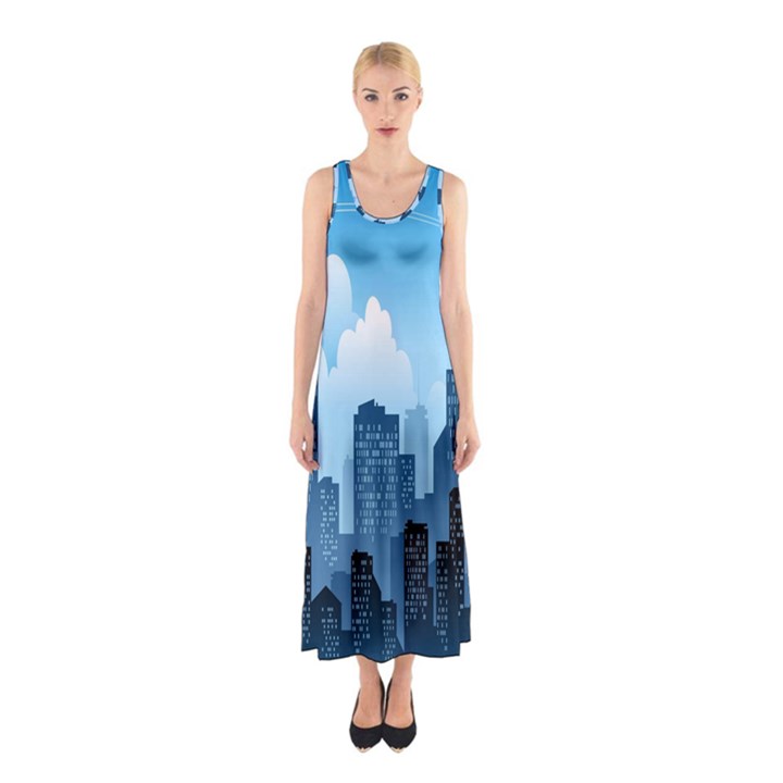 City Building Blue Sky Sleeveless Maxi Dress