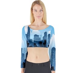 City Building Blue Sky Long Sleeve Crop Top by Mariart