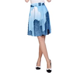 City Building Blue Sky A-line Skirt by Mariart