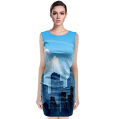 City Building Blue Sky Sleeveless Velvet Midi Dress by Mariart