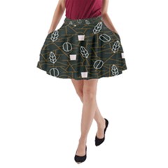 Espresso Cofee Glass Line Chevron A-Line Pocket Skirt