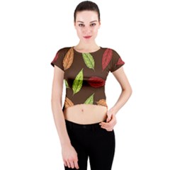 Autumn Leaves Pattern Crew Neck Crop Top