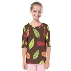 Autumn Leaves Pattern Kids  Quarter Sleeve Raglan Tee