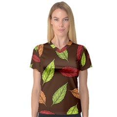 Autumn Leaves Pattern V-Neck Sport Mesh Tee