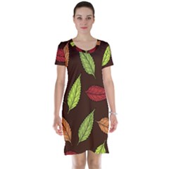 Autumn Leaves Pattern Short Sleeve Nightdress