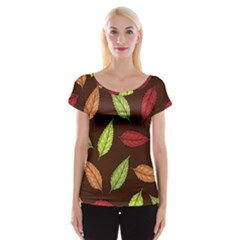 Autumn Leaves Pattern Cap Sleeve Tops