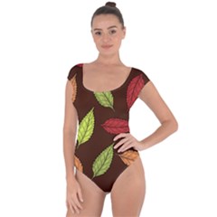 Autumn Leaves Pattern Short Sleeve Leotard 