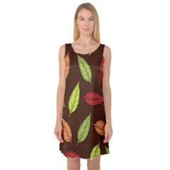 Autumn Leaves Pattern Sleeveless Satin Nightdress