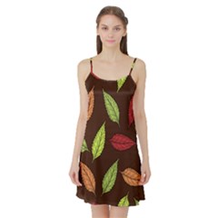 Autumn Leaves Pattern Satin Night Slip