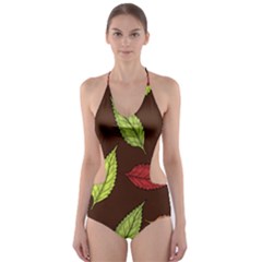 Autumn Leaves Pattern Cut-Out One Piece Swimsuit