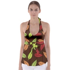 Autumn Leaves Pattern Babydoll Tankini Top