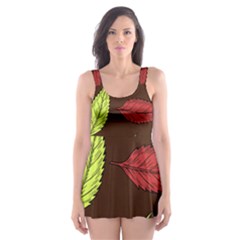 Autumn Leaves Pattern Skater Dress Swimsuit by Mariart