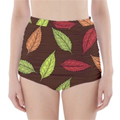 Autumn Leaves Pattern High-waisted Bikini Bottoms