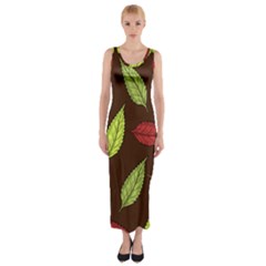 Autumn Leaves Pattern Fitted Maxi Dress