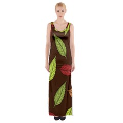 Autumn Leaves Pattern Maxi Thigh Split Dress