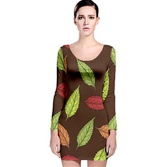 Autumn Leaves Pattern Long Sleeve Velvet Bodycon Dress