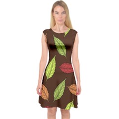 Autumn Leaves Pattern Capsleeve Midi Dress