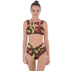 Autumn Leaves Pattern Bandaged Up Bikini Set 