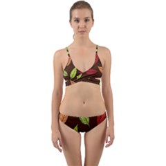 Autumn Leaves Pattern Wrap Around Bikini Set