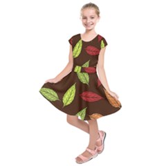 Autumn Leaves Pattern Kids  Short Sleeve Dress