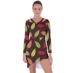 Autumn Leaves Pattern Asymmetric Cut-Out Shift Dress