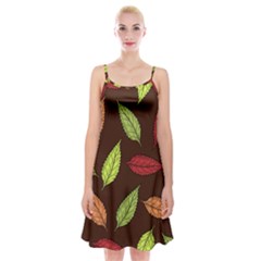 Autumn Leaves Pattern Spaghetti Strap Velvet Dress