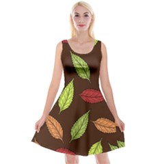 Autumn Leaves Pattern Reversible Velvet Sleeveless Dress